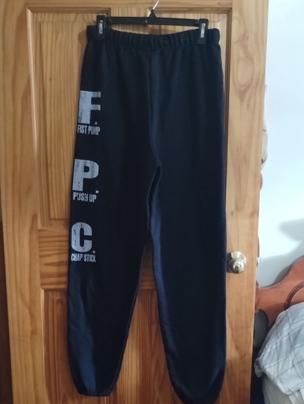 Jerzees Black Sweatpants with White F.P.C. Lettering
